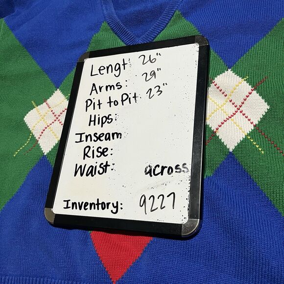 Pringle of Scotland Vintage V Neck Sweater Argyle Golf Style Cotton Mens Size L - Picture 9 of 9